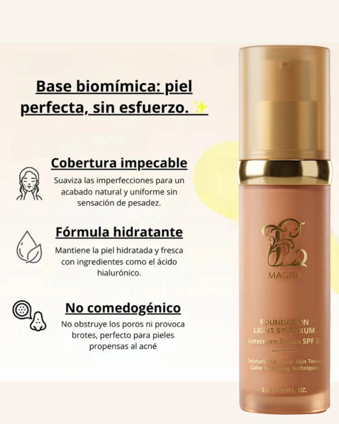 Base 4 en 1 Espectral – Impermeable, Cobertura Total y Protección Solar SPF50