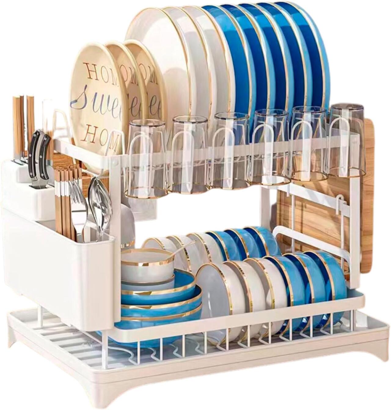 Escurridor de Platos de Dos Alturas en Acero Inoxidable – Color Blanco