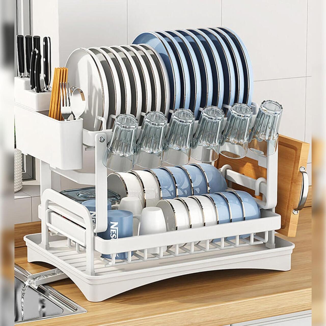 Escurridor de Platos de Dos Alturas en Acero Inoxidable – Color Blanco