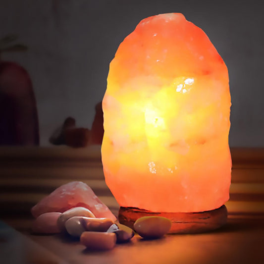 Lámpara de Sal del Himalaya con Base de Madera 100% Natural